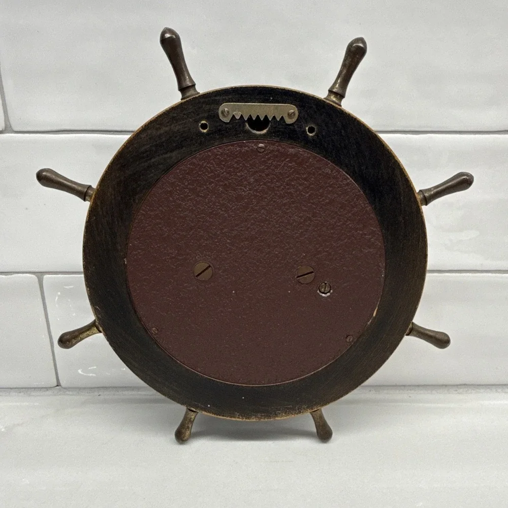 Vintage Aneroid Barometer Ships Wheel Nautical Wood Brass West Germany Tested